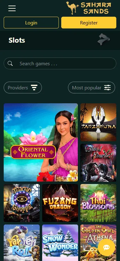 Sahara Sands Casino mobile games area with casino categories