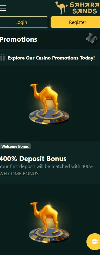 Sahara Sands Casino mobile promotions area with bonus offers
